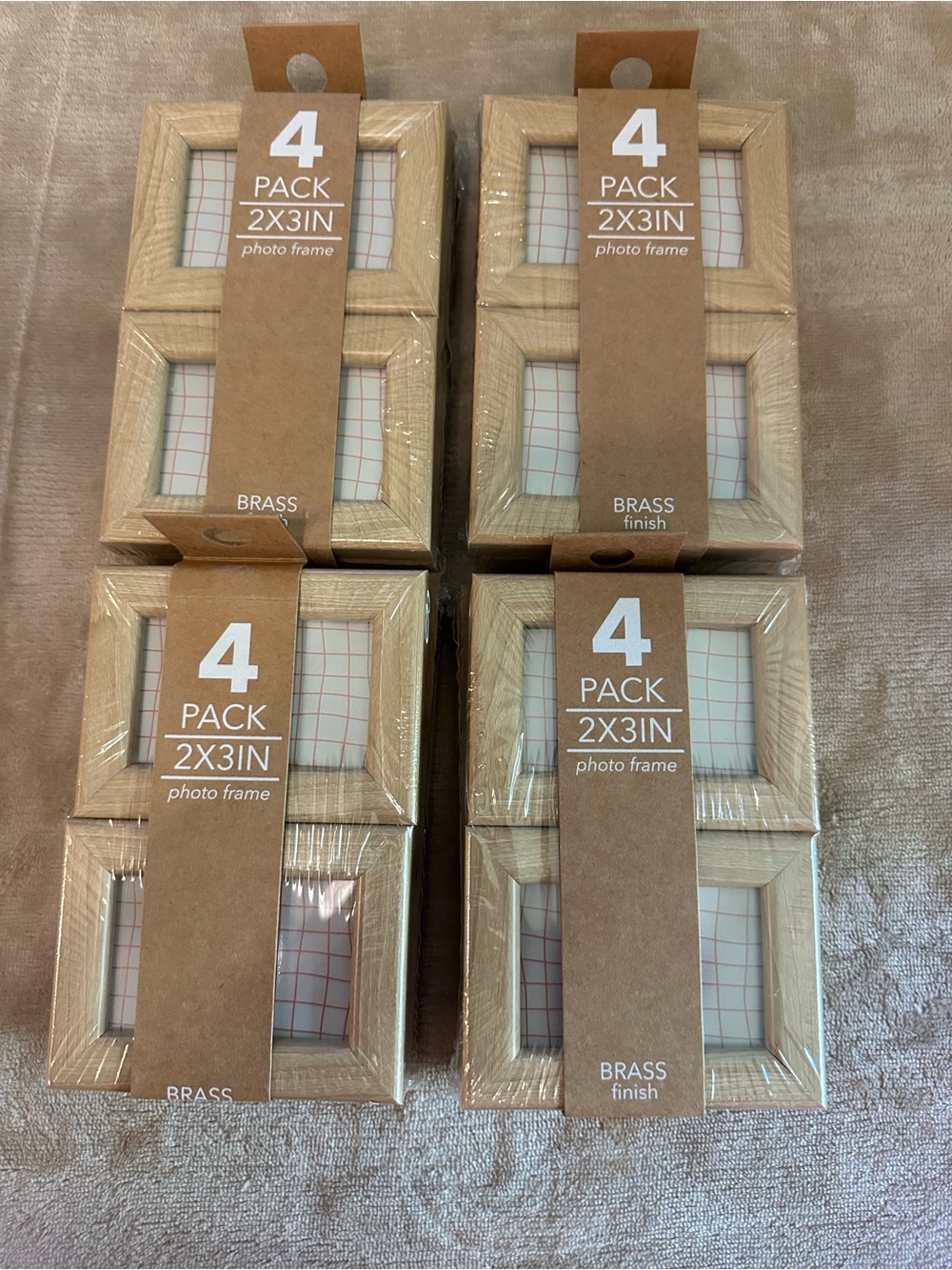 4 packs x4 Brass Finish Wooden 2x3in Photo Frame  - Neutral Brass Tone